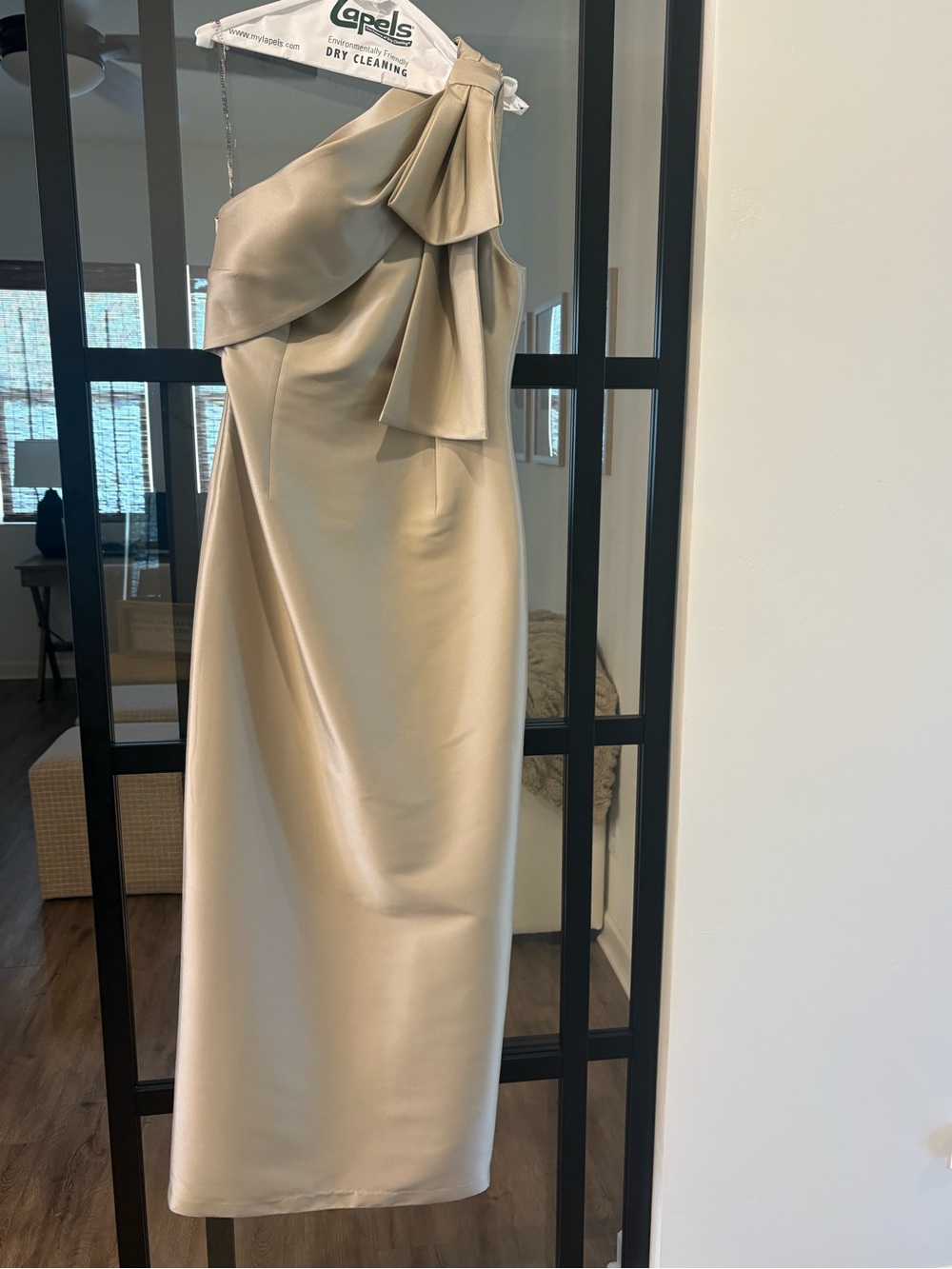 Sachin + Babi One-Shoulder Bonnie Gown Metallic Bow Gown in Pewter - Picture 5 of 10